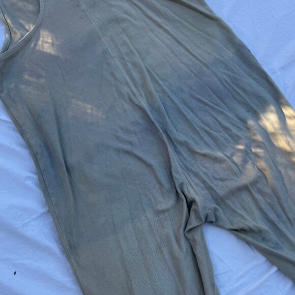 For Days Wear Wrecklessly Organic Cotton Relaxing Romper Distressed Khaki Sage - Picture 8 of 15